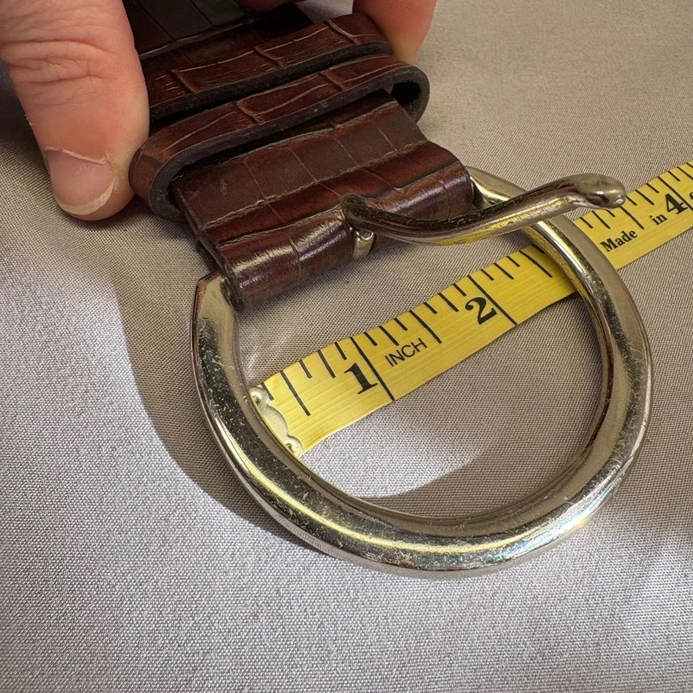 Esprit Womens Dark Brown Croc Embossed Faux Leather Belt‎ Silver Buckle Size ML